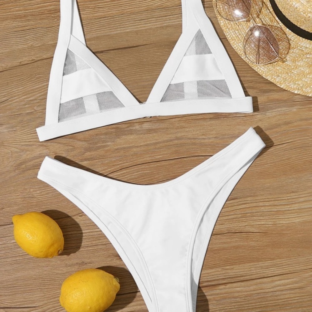 SHEIN White Mesh Bikini. Size Large